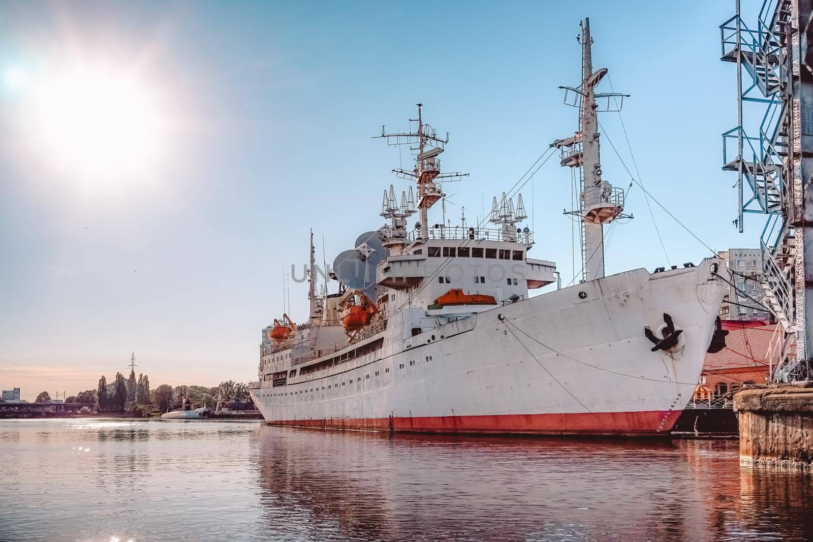 Kaliningrad, Russia.Landscape with ships on the river Pregolya.
