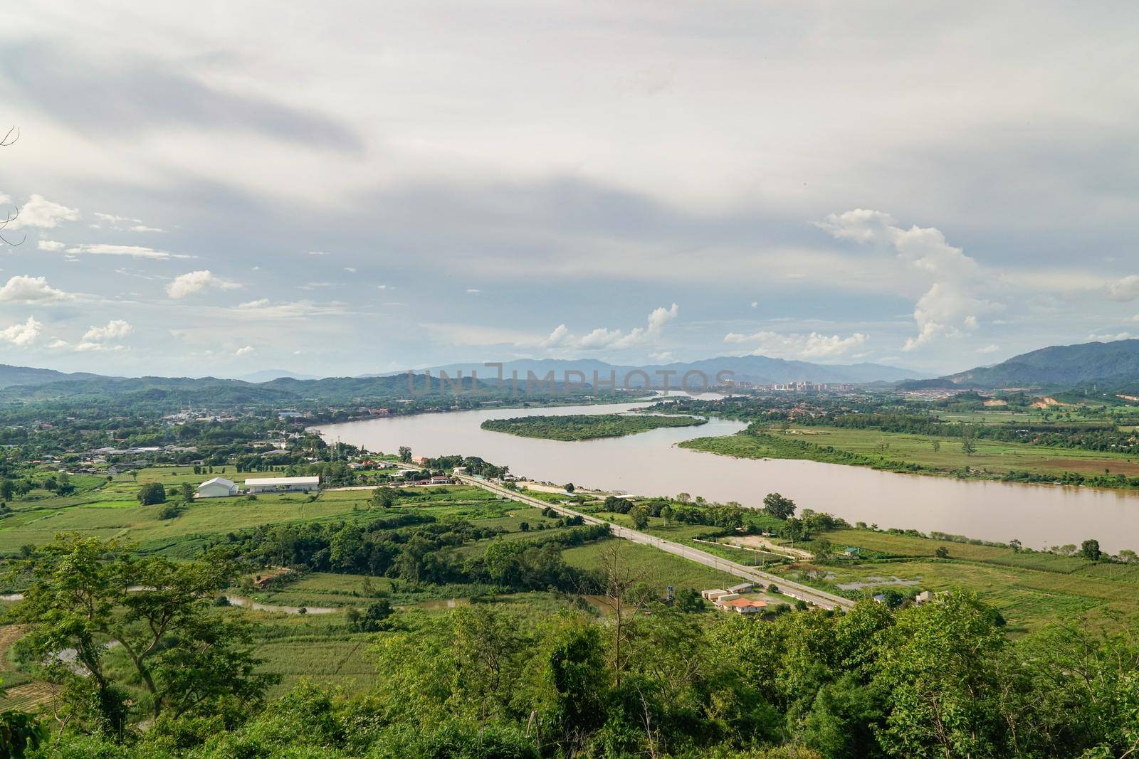 Mekong river and Thai-Laos border at Chiang Saen district , Thailand   by toa55
