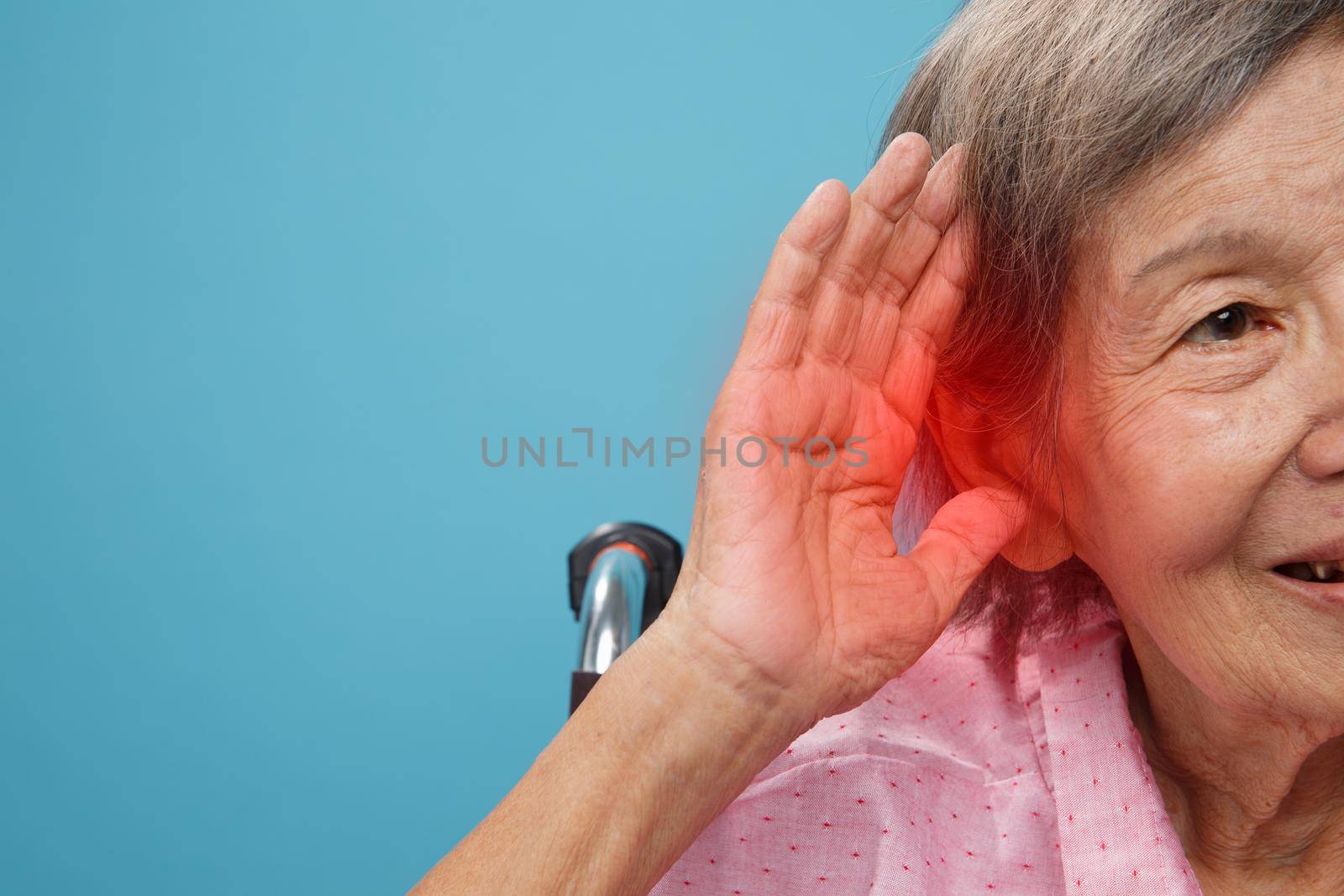 Senior adult woman hearing loss , Hard of hearing by toa55