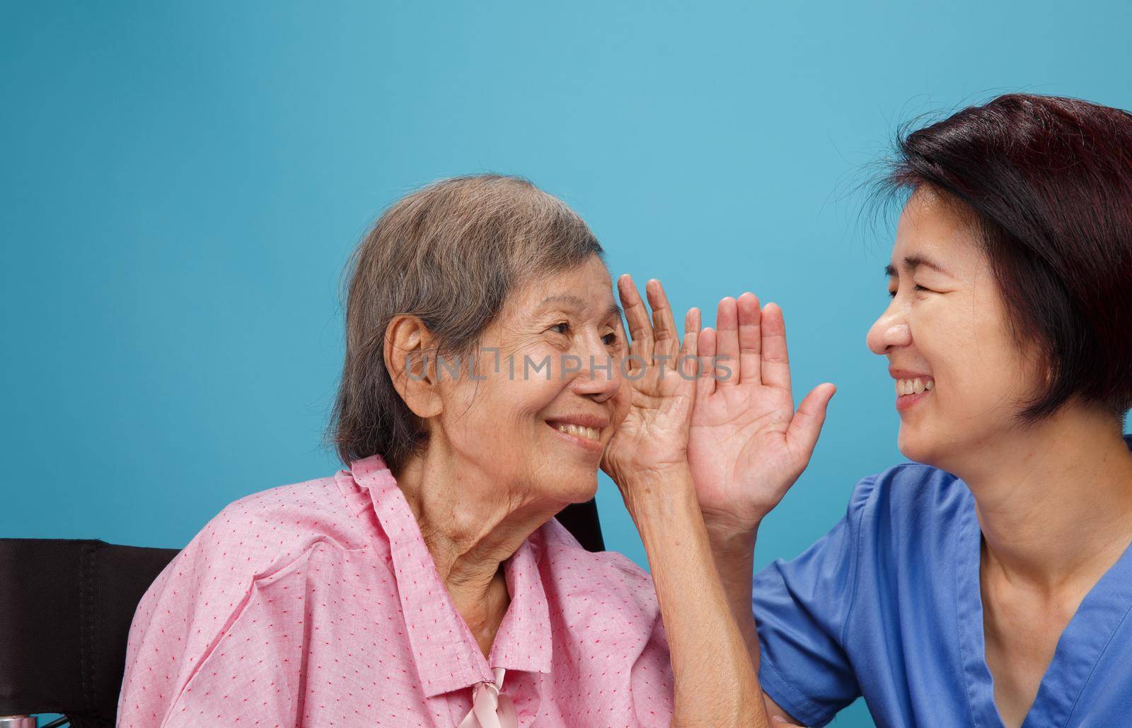 Asian seniors woman hearing loss , Hard of hearing