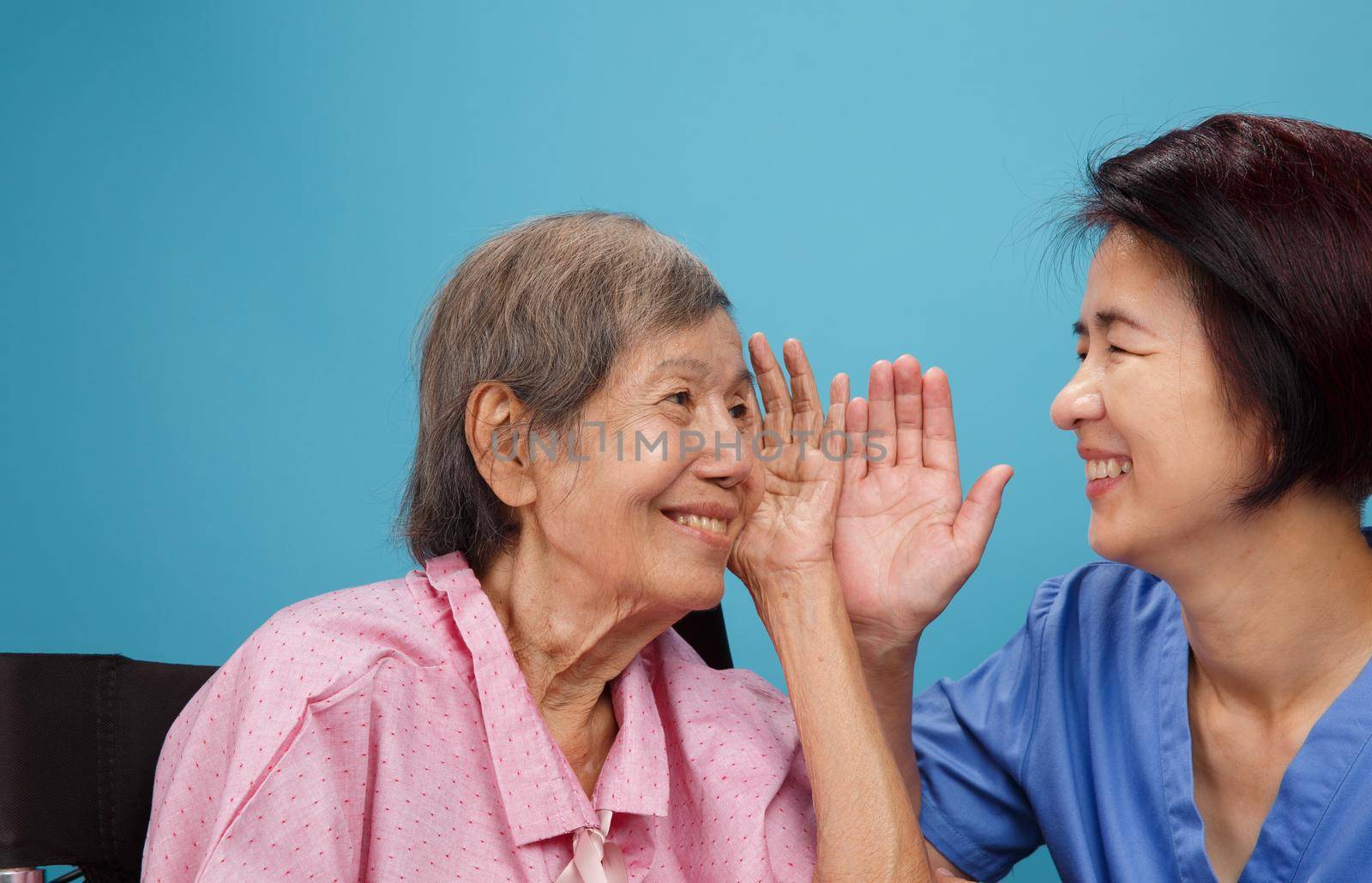 Asian seniors woman hearing loss , Hard of hearing by toa55