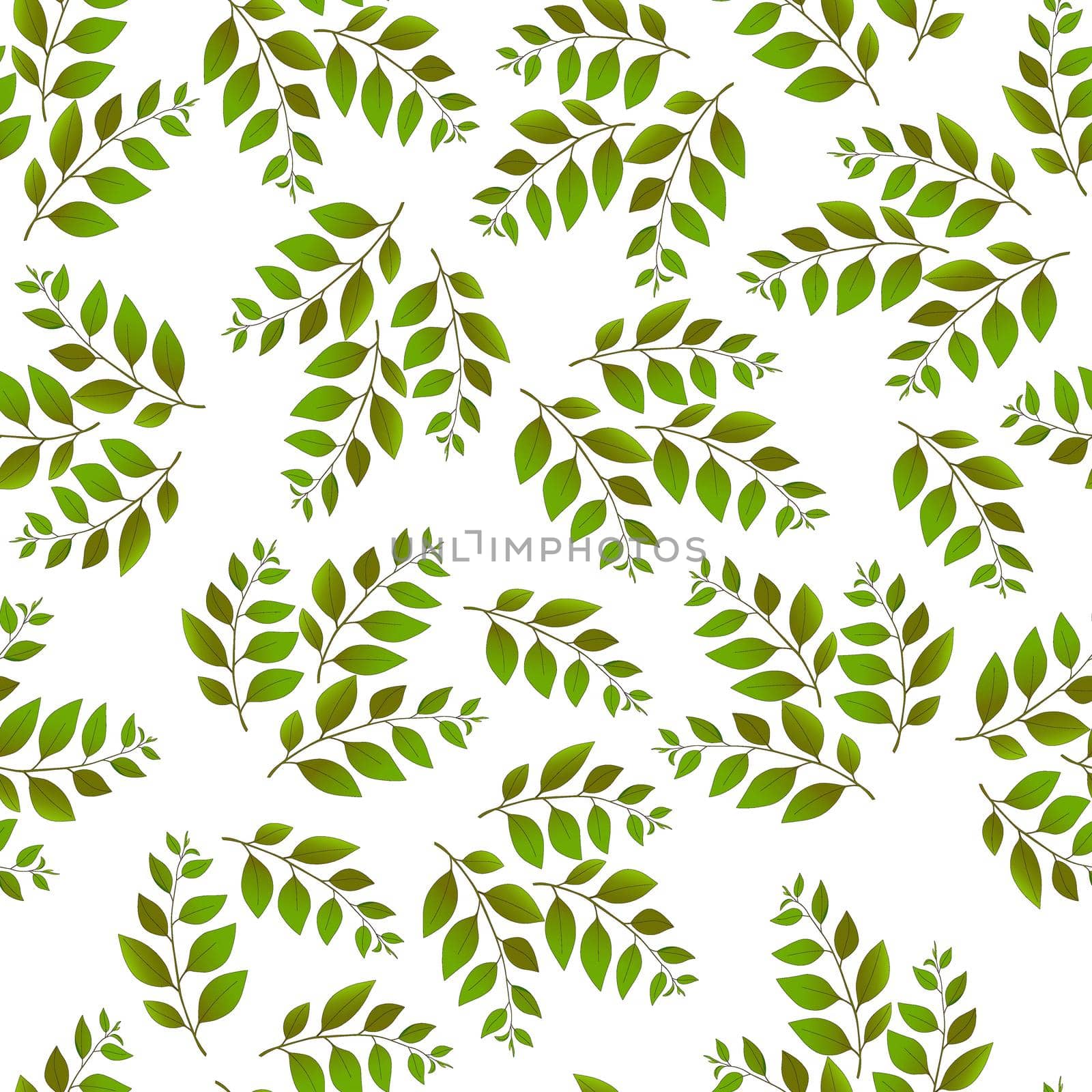 Spring seamless pattern with green sprigs. Vector stock illustration for fabric, textile, wallpaper, posters, paper. Fashion print. Branch with leaves. Doodle style. by allaku