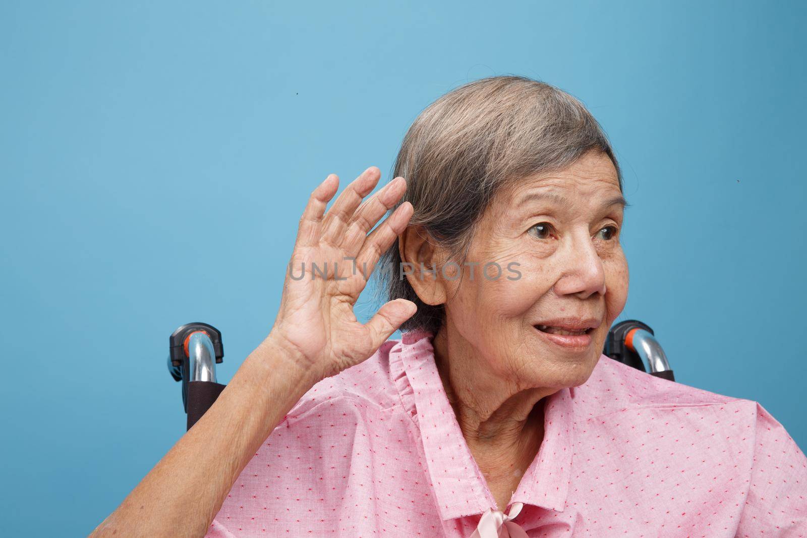 Senior adult woman hearing loss , Hard of hearing