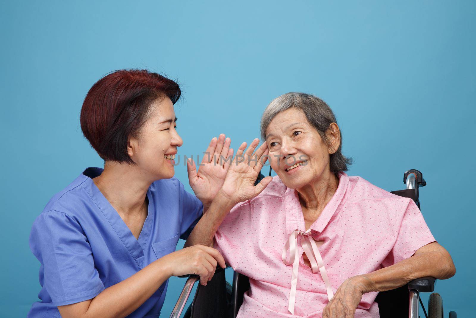 Asian seniors woman hearing loss , Hard of hearing by toa55