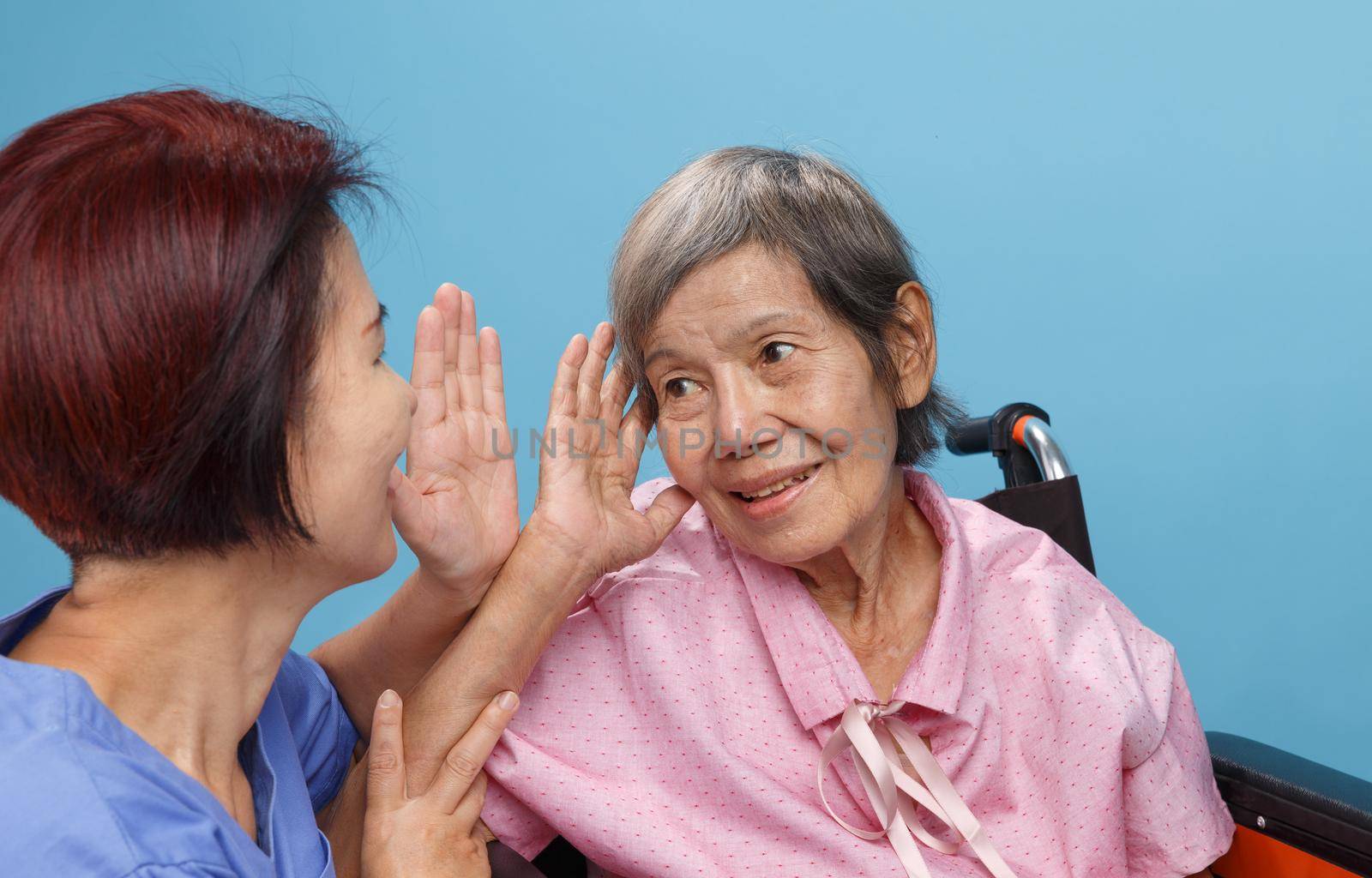 Asian seniors woman hearing loss , Hard of hearing by toa55