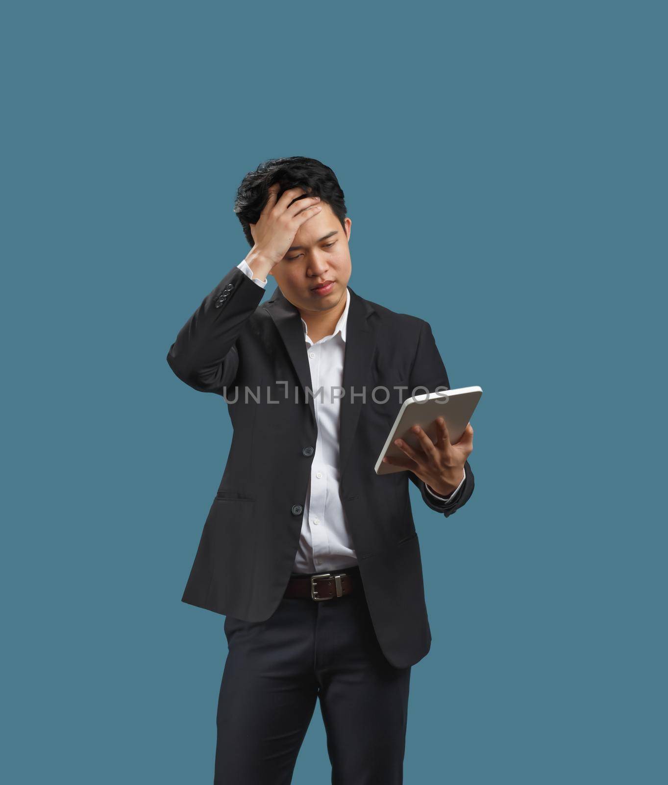 Declining Sales Growth , young business man reading document of decline in sales after Covid-19 pandemic