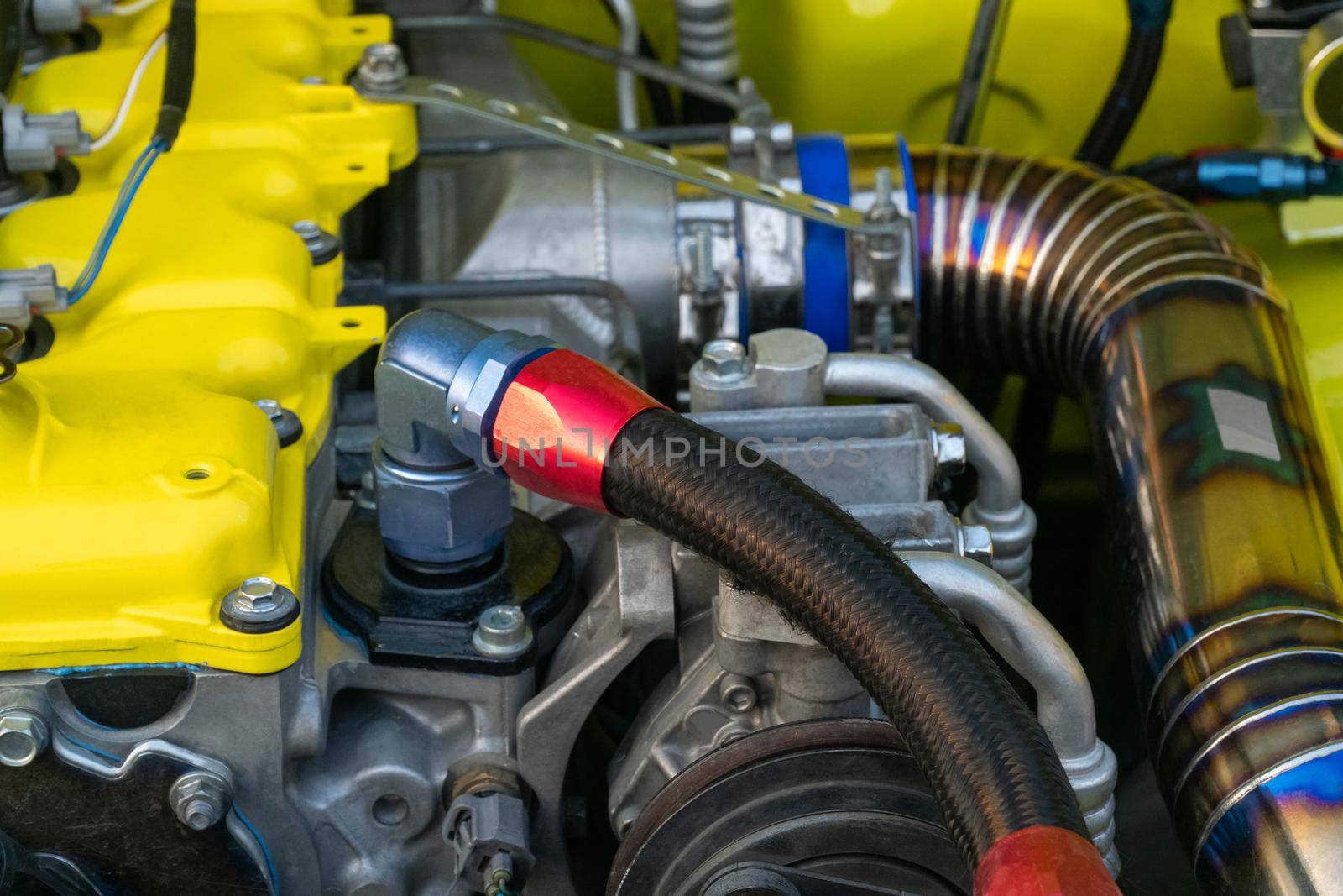 Double braided nylon Hose and fittings on diesel racing car