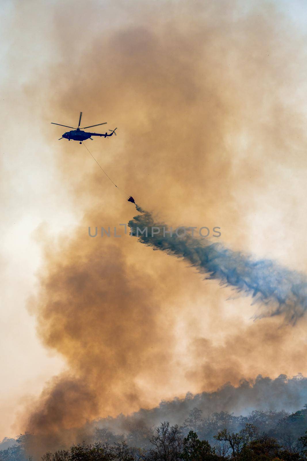 Firefithing helicopter dumps water on forest fire by toa55