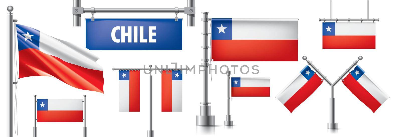 Vector set of the national flag of Chile in various creative designs.