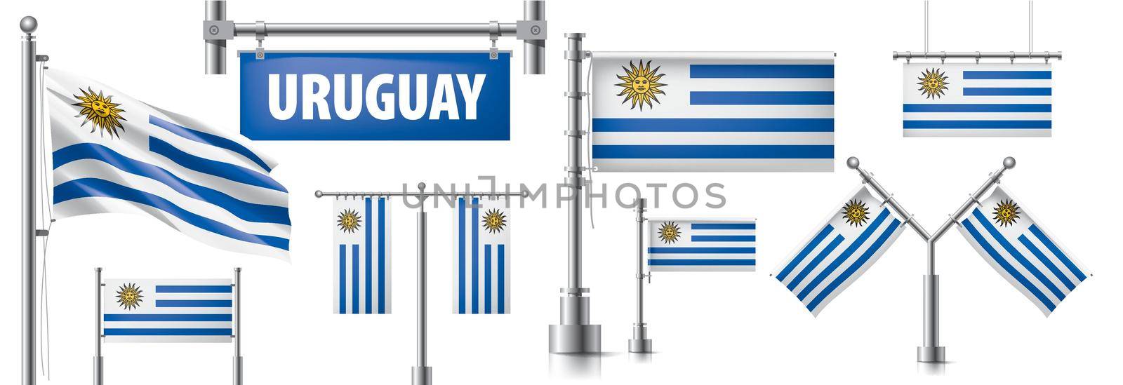 Vector set of the national flag of Uruguay in various creative designs by butenkow