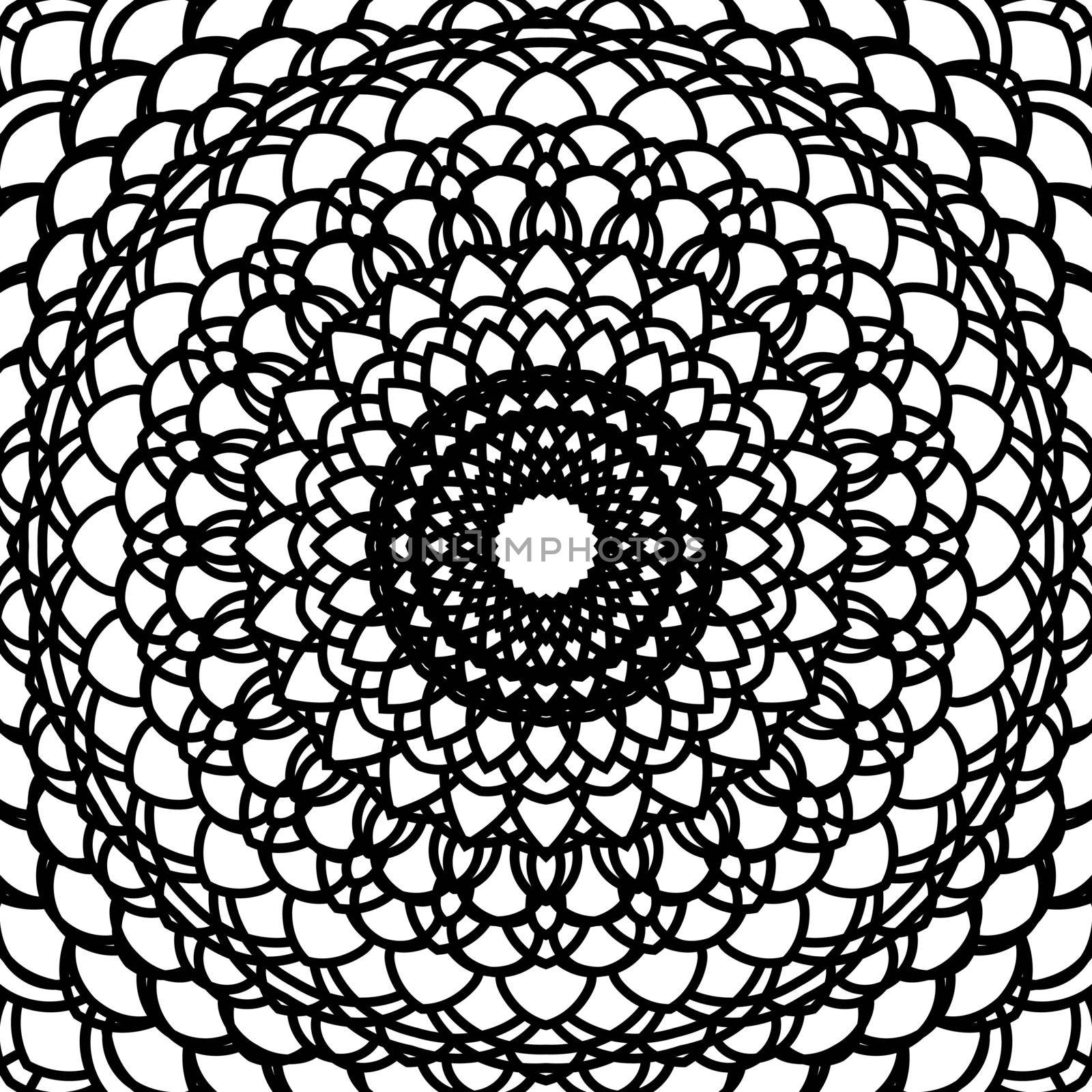 Mandala. Round Ornament Pattern. Vintage black and white decorative elements. Hand drawn background. Islam, Arabic, Indian, ottoman motifs. Isolated on white background. by allaku