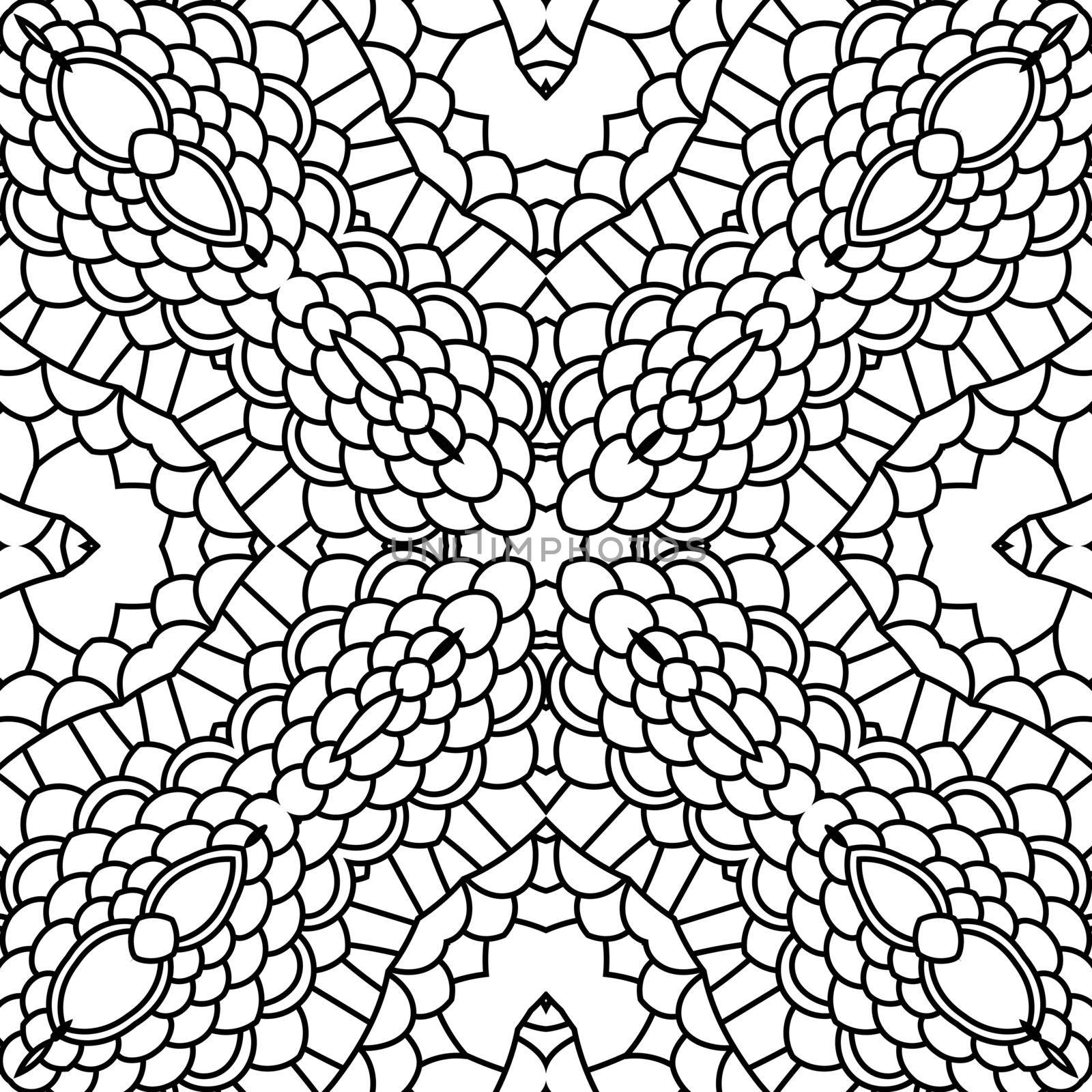 Mandala. Round Ornament Pattern. Vintage black and white decorative elements. Hand drawn background. Islam, Arabic, Indian, ottoman motifs. Isolated on white background. by allaku