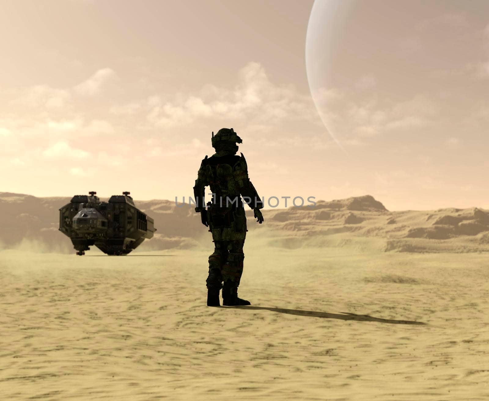 Space traveler exploring a new planet - 3d rendering