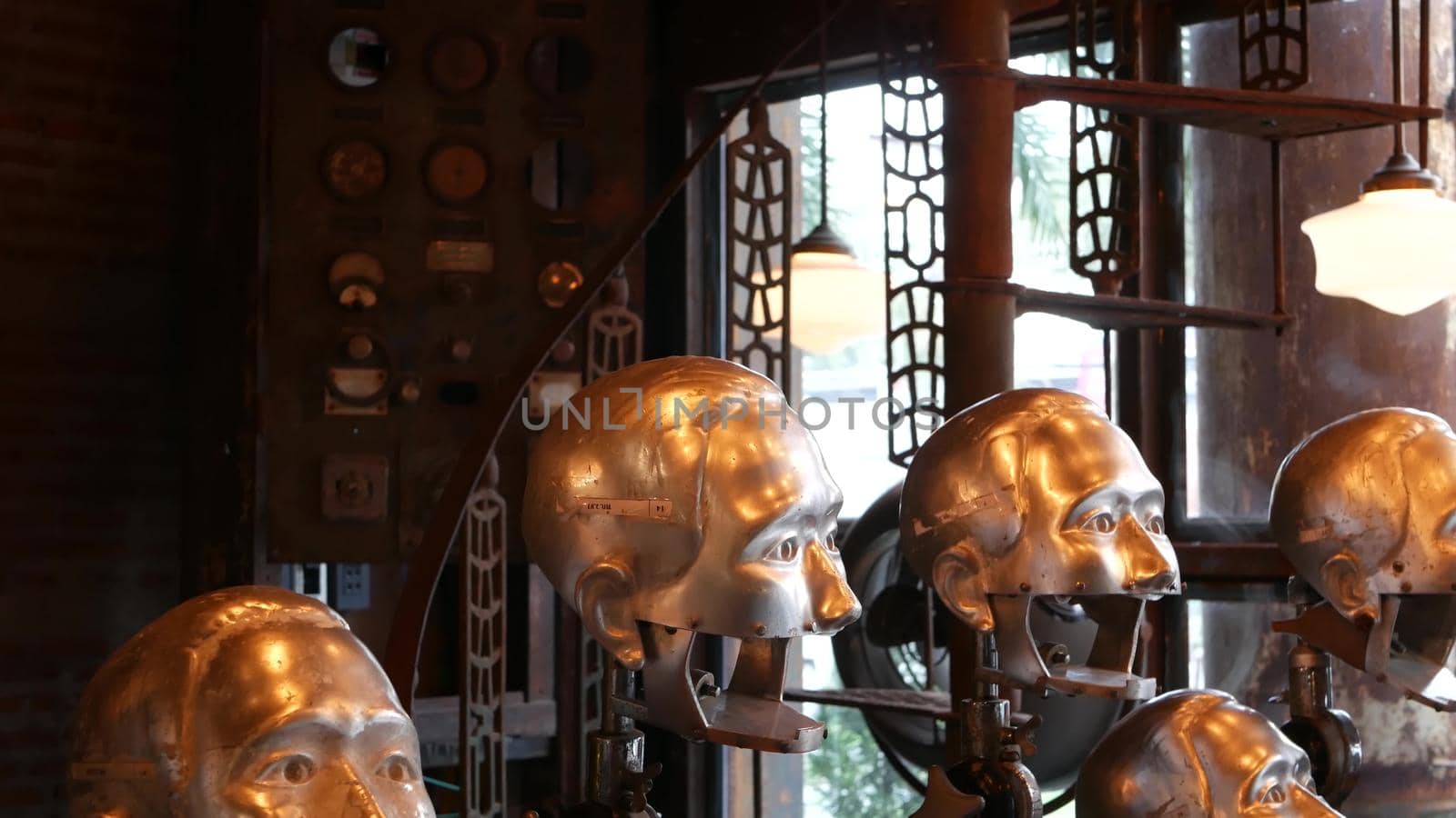 BANGKOK, THAILAND - 10 JULY, 2019: The camp vintage flea market near Chatuchak. Modern design of retro style boutique art shop of old antiques. Decoration of popular strange fashion city landmark