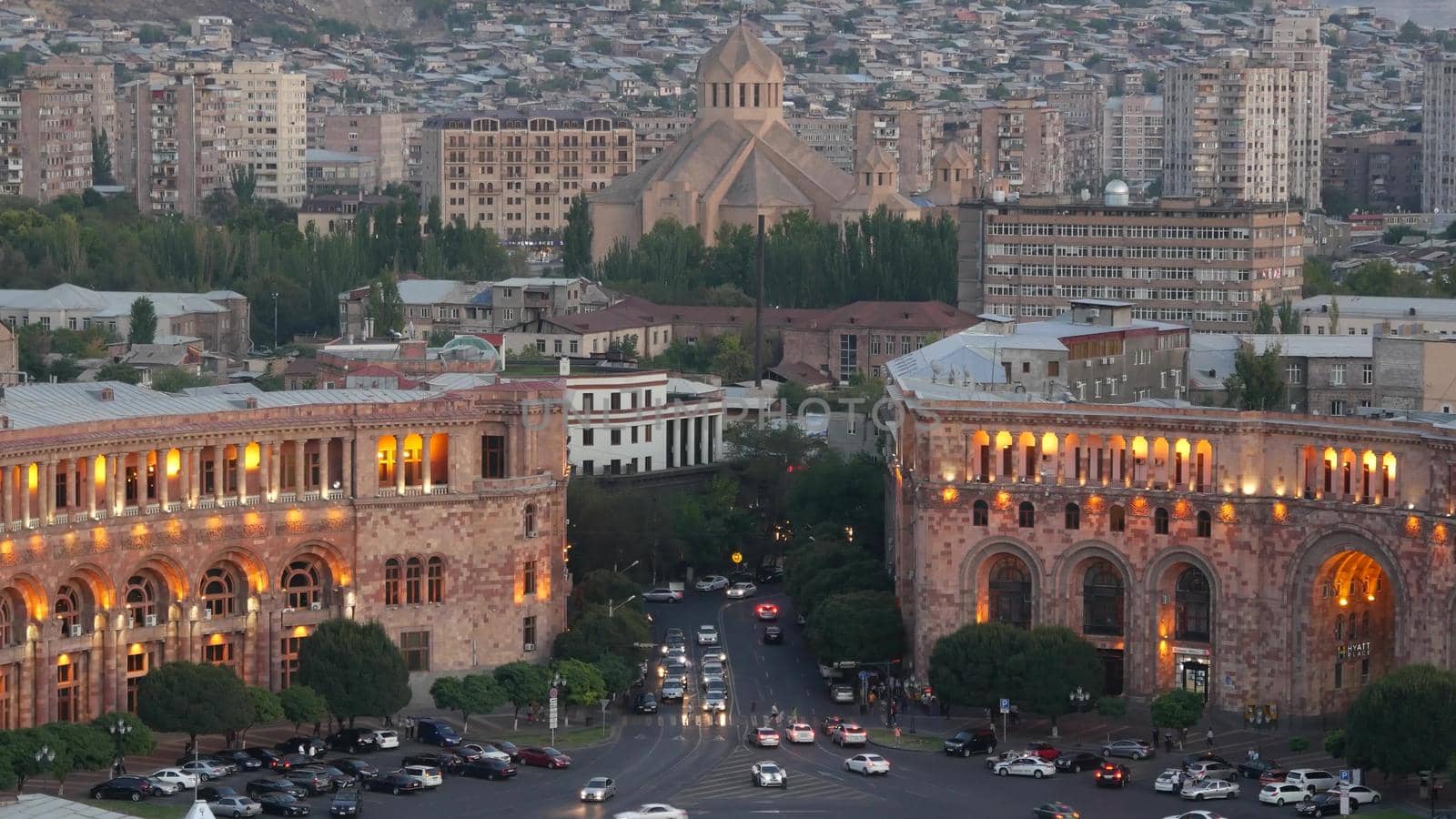 YEREVAN, ARMENIA, CAUCASUS, 28 AUGUST 2019 Saint Gregory the Illuminator Cathedral, Central Republic Square, Kentron, caucasian armenian capital, soviet architectural heritage, downtown classical view by DogoraSun