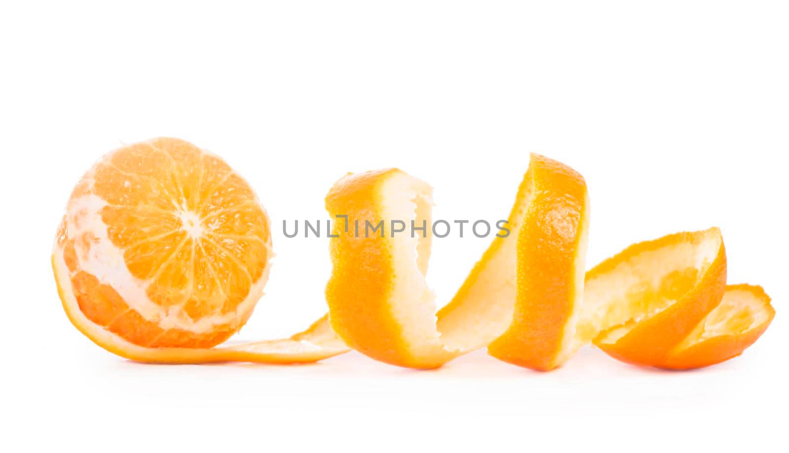 orange and orange peeled skin isolated white background