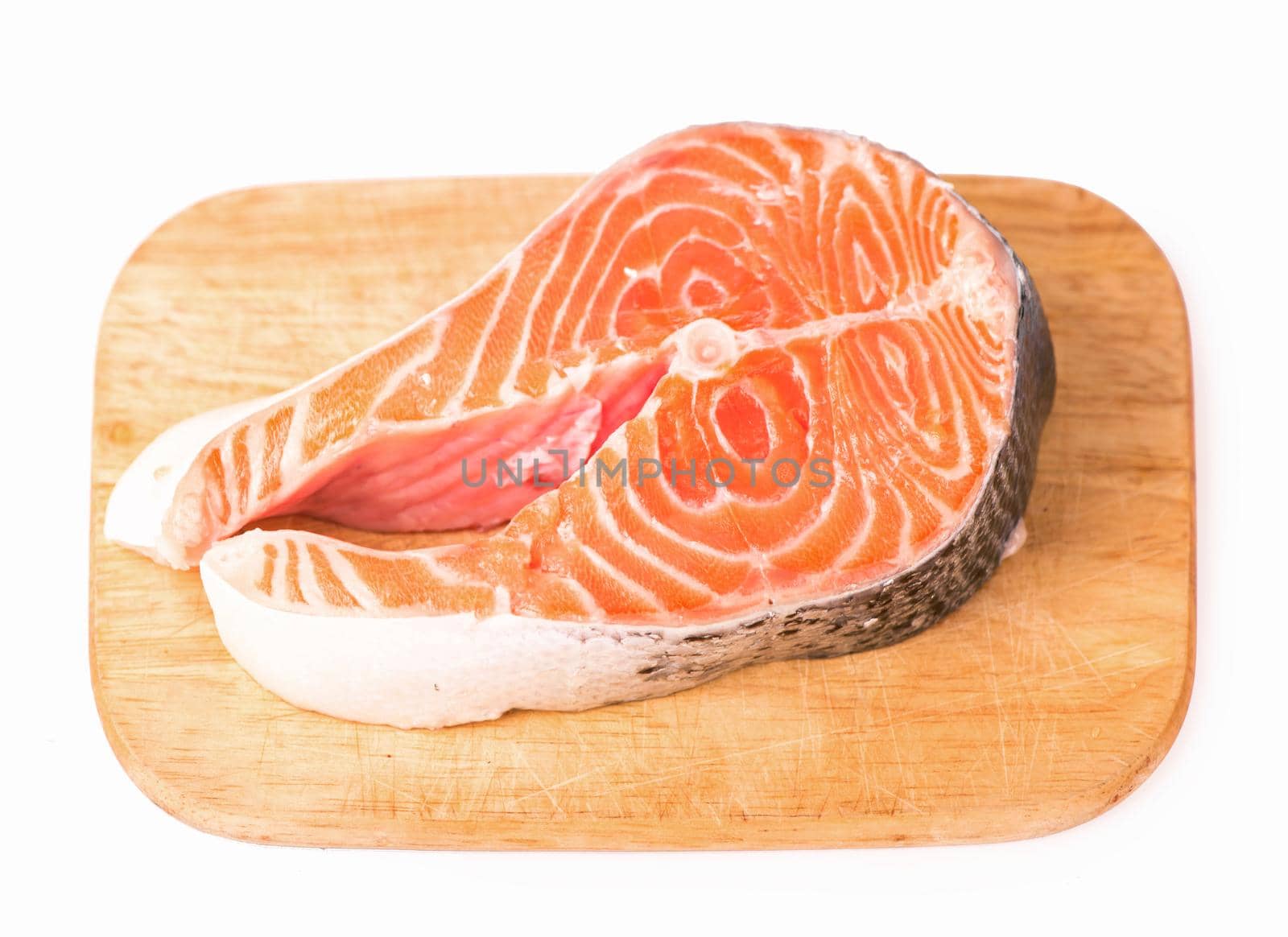 Salmon. Fresh Raw Salmon Red Fish Steak isolated on a White Background