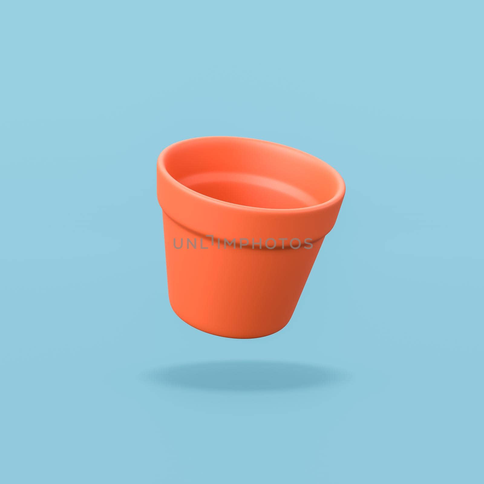 Earthenware Empty Flowerpot Isolated on Flat Blue Background with Shadow 3D Illustration