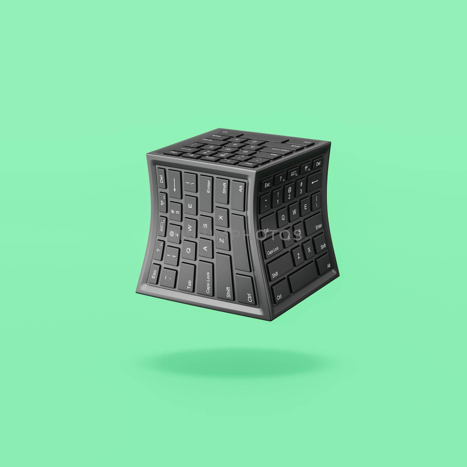 Computer Keyboard Cube Shape on Green Background by make