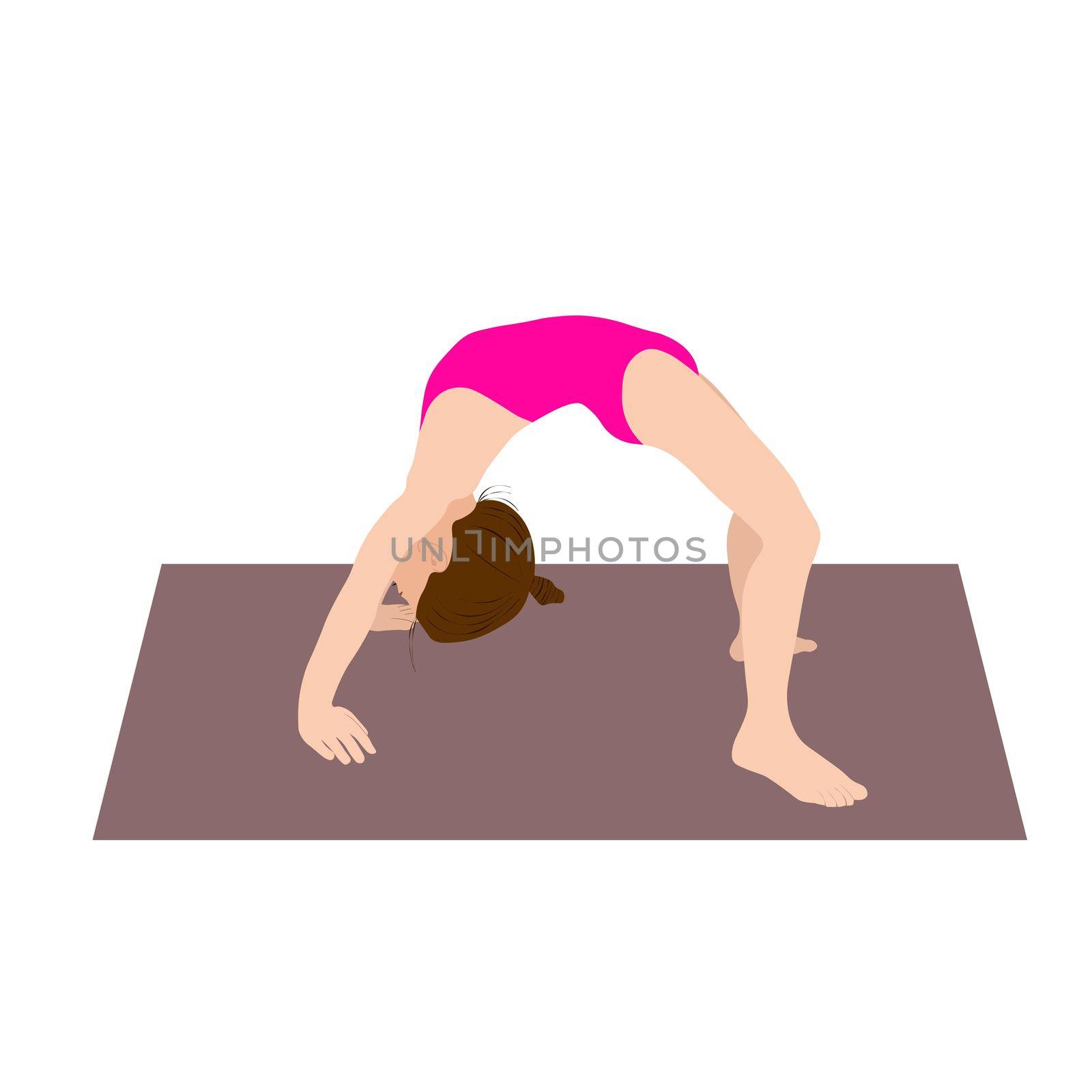 Young girl gymnast exercise sport athlete. Vector illustration. Training performance strength gymnastics. Acrobatic Gymnastics. Fitness Women. Template colorful design. Home yoga. by allaku