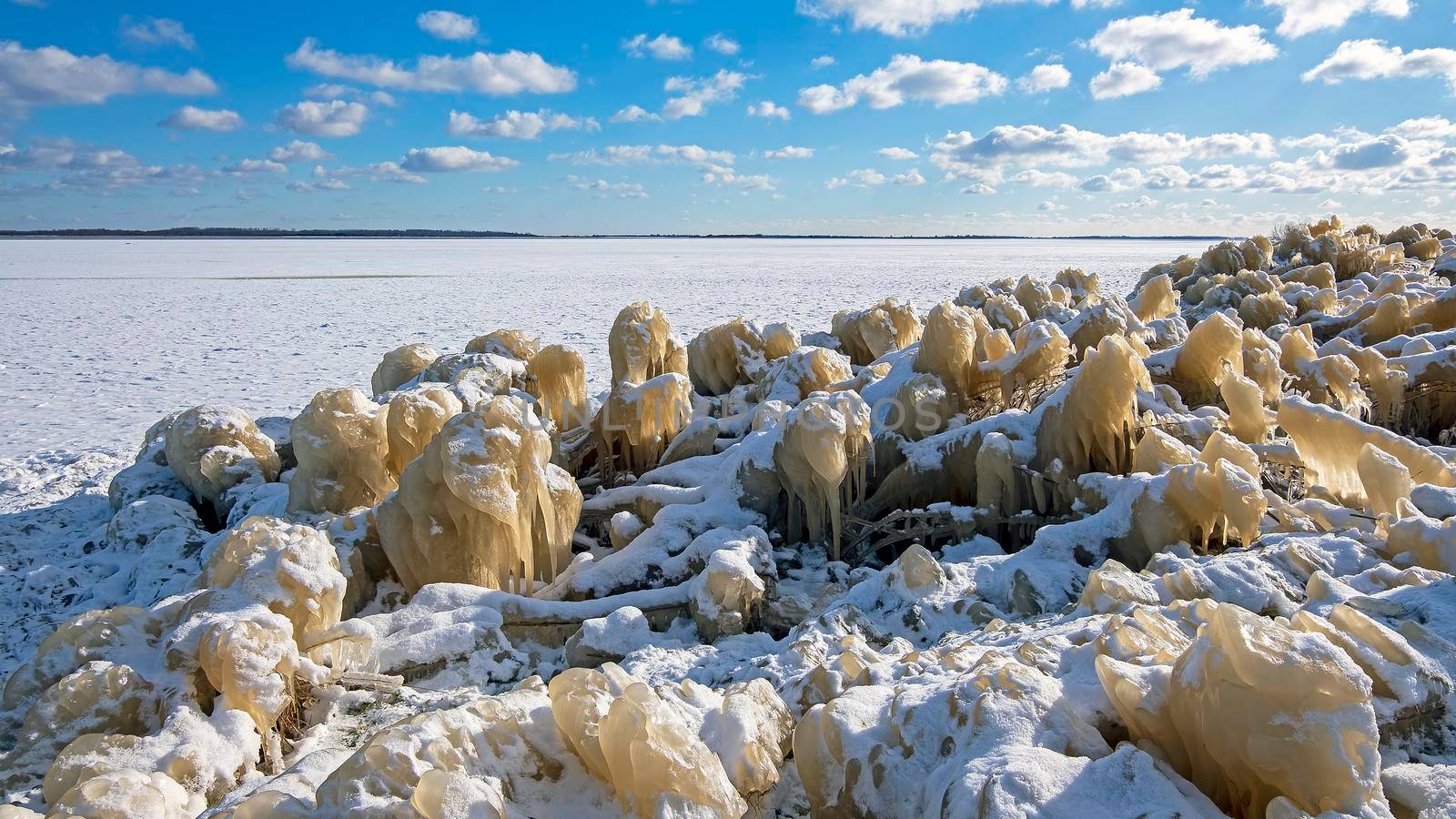 Ice sculptures at the Lauwersmeer in Friesland the Netherlands in winter by devy