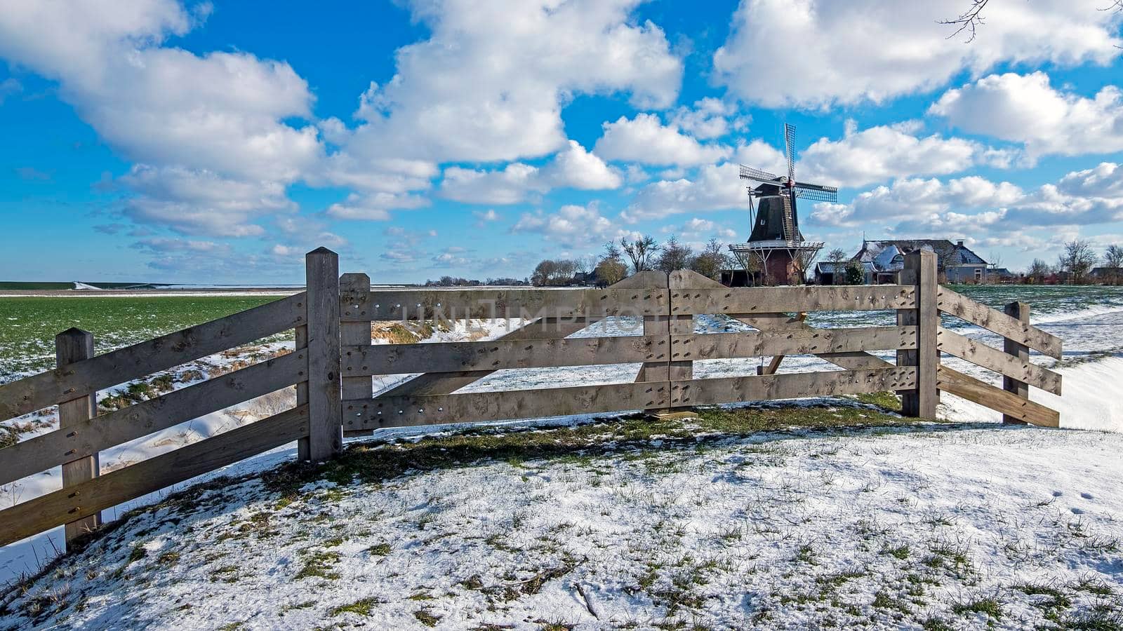 Traditional windmill in the countryside from the Netherlands in winter by devy