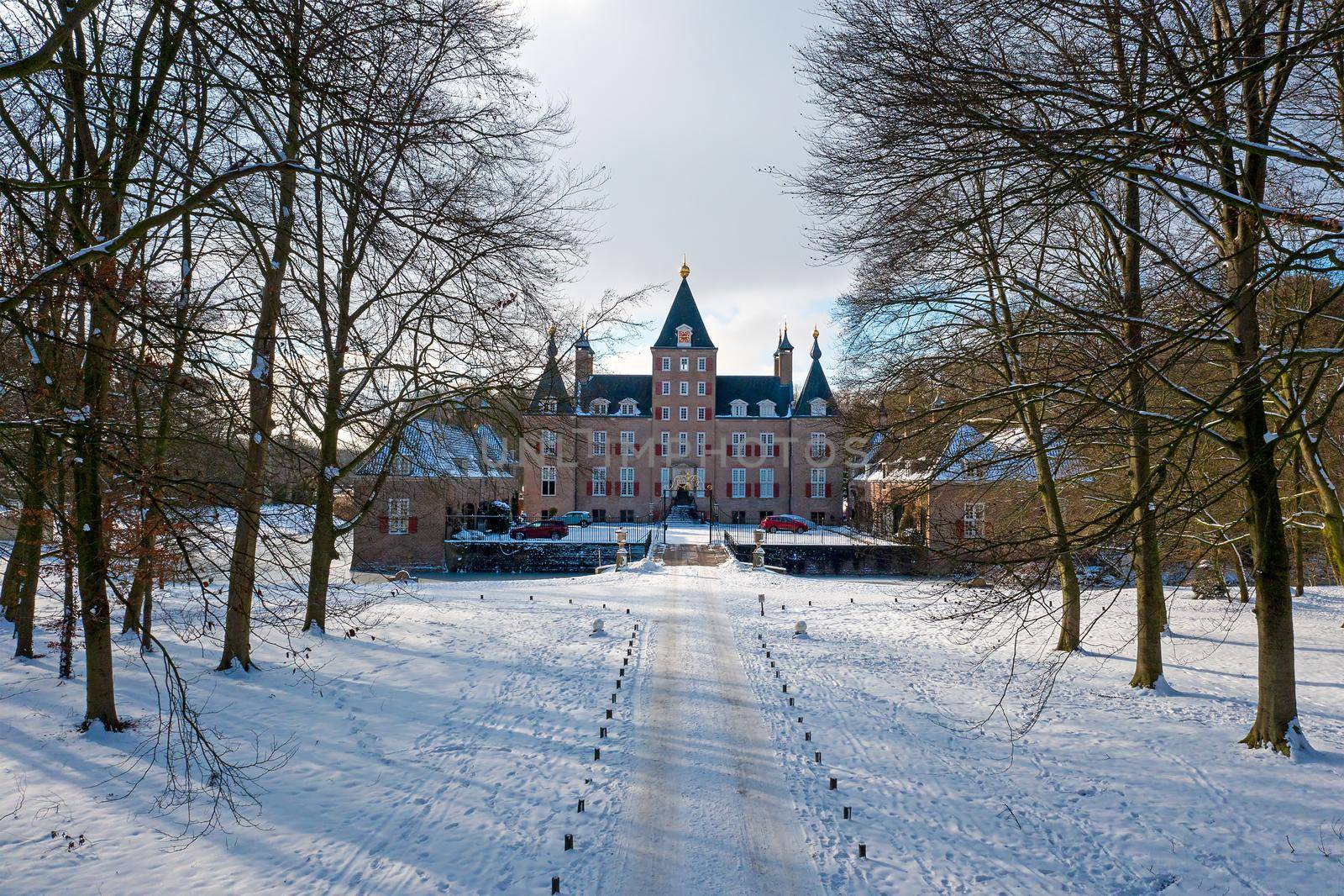 Medieval castle Renswoude in the Netherlands in winter