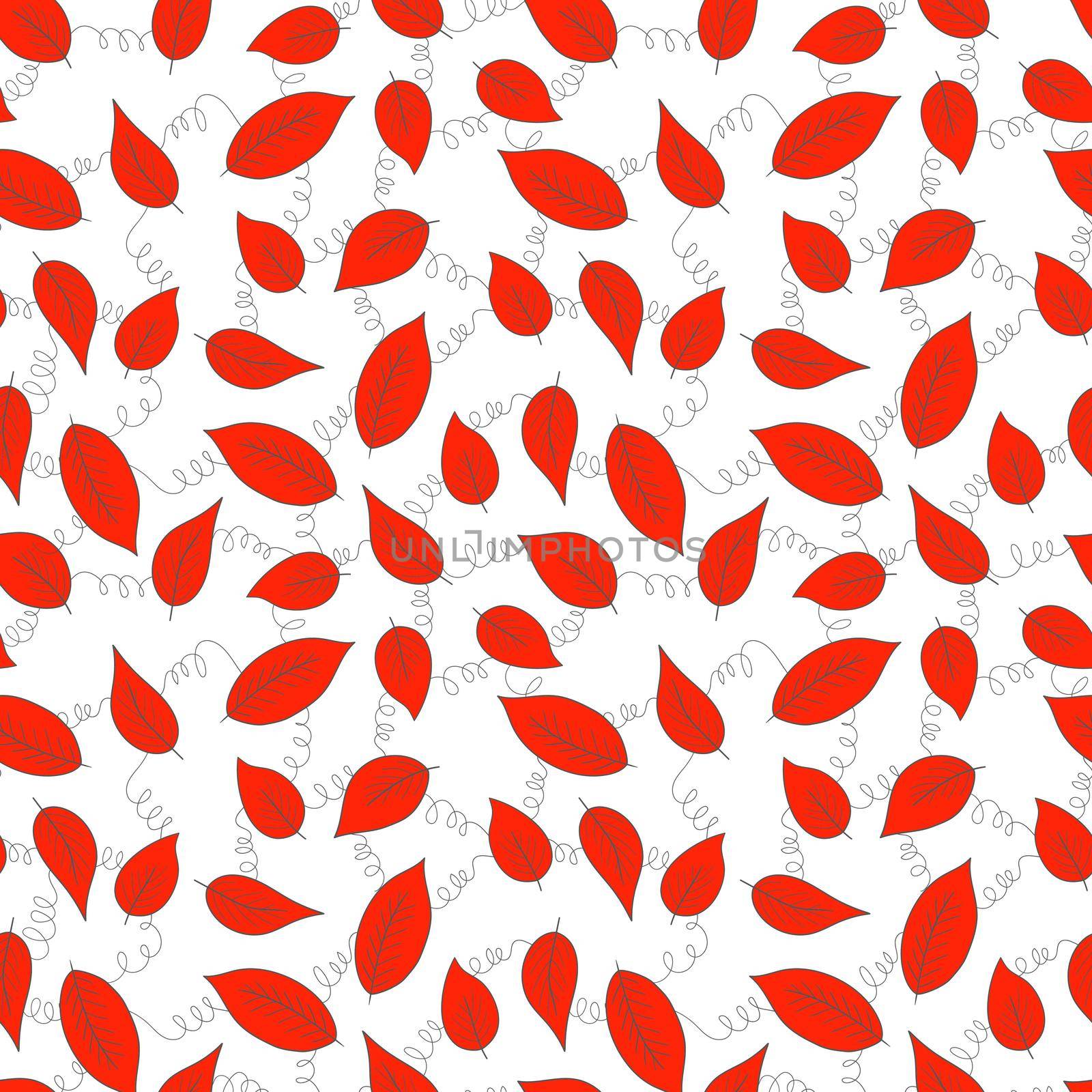 Floral seamless pattern with red exotic leaves on white background. Tropic branches. Fashion vector stock illustration for wallpaper, posters, card, fabric, textile.