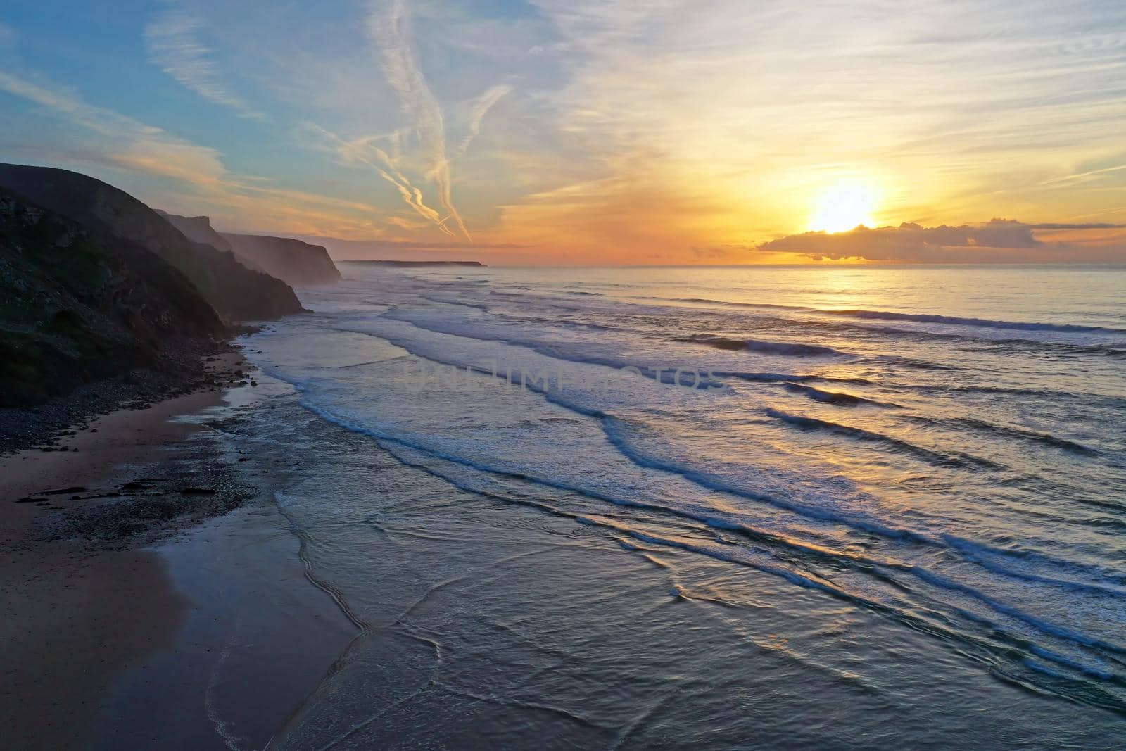 Aerial from Praia Vale Figueiras in Portugal at sunset by devy