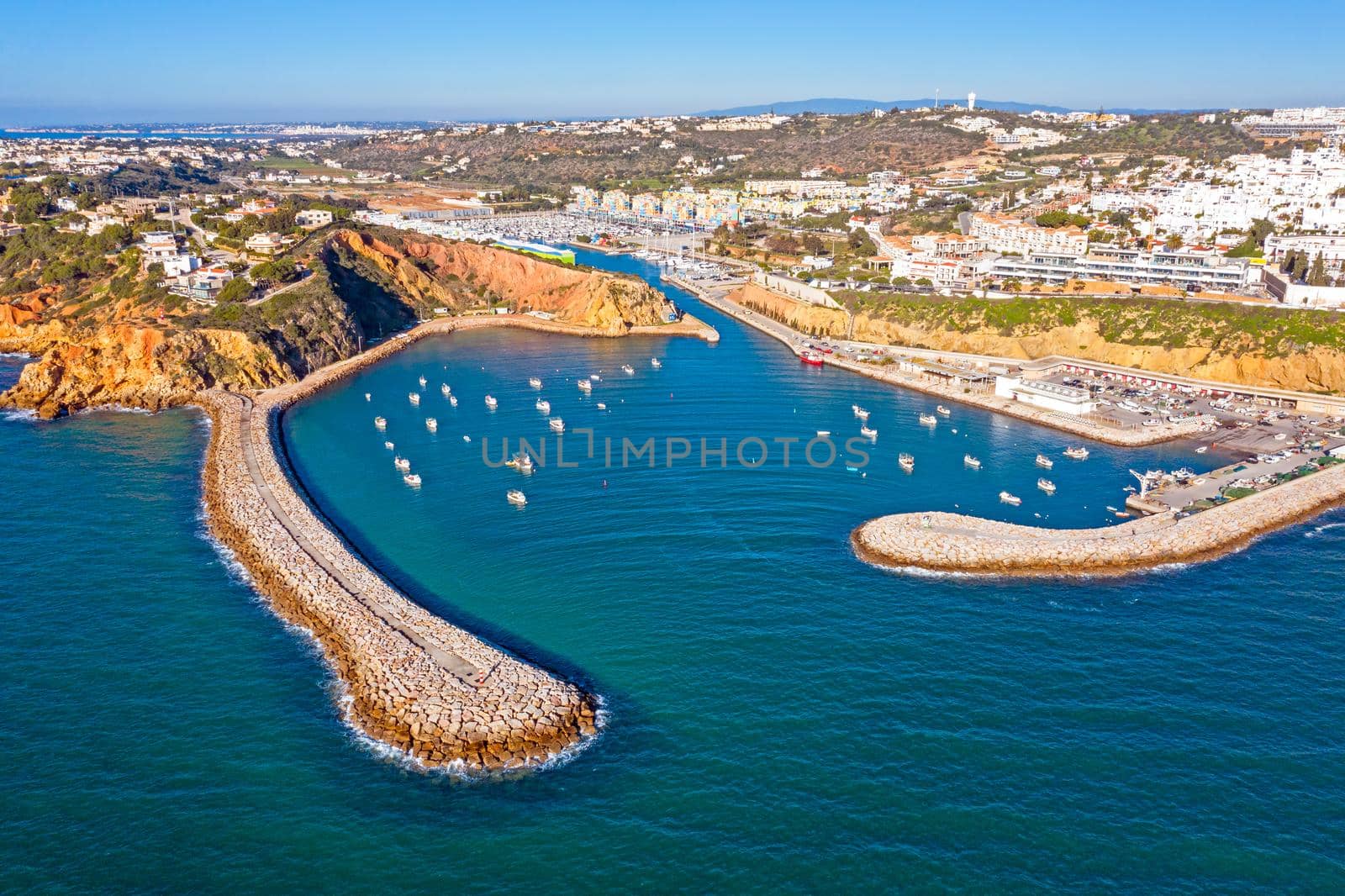 Aerial from the harbor in Albufeira in the Algarve Portugal by devy