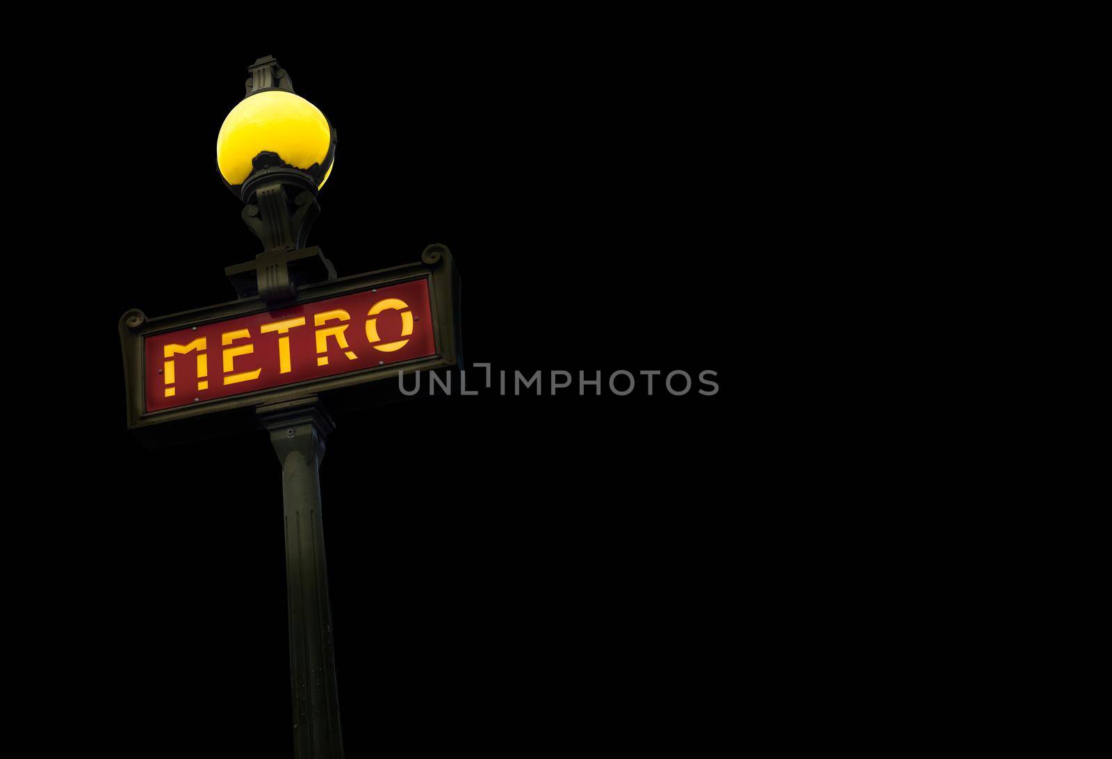 Vintage Metro Sign In France At Night, With Copy Space
