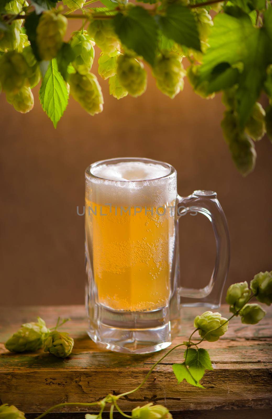 Bavarian Oktoberfest beer and pretzels on wooden table by aprilphoto