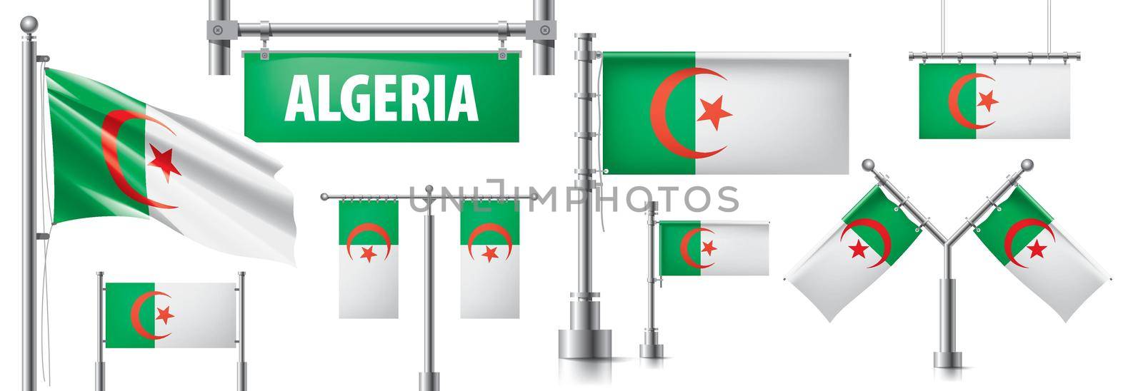 Vector set of the national flag of Algeria in various creative designs.