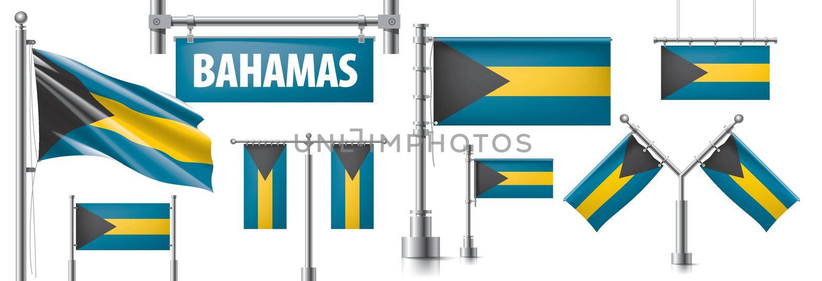 Vector set of the national flag of Bahamas in various creative designs.