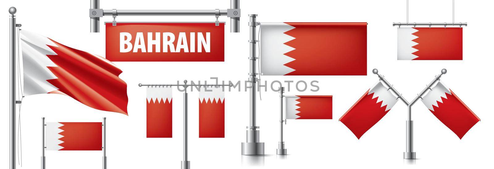 Vector set of the national flag of Bahrain in various creative designs.