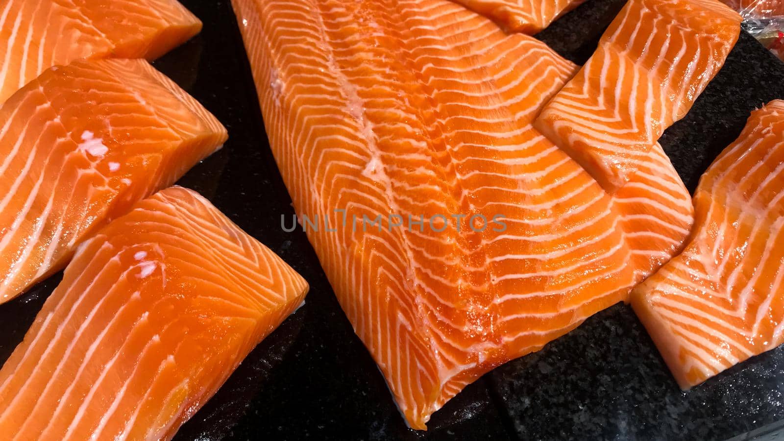 Close up of raw fresh salmon fillet texture