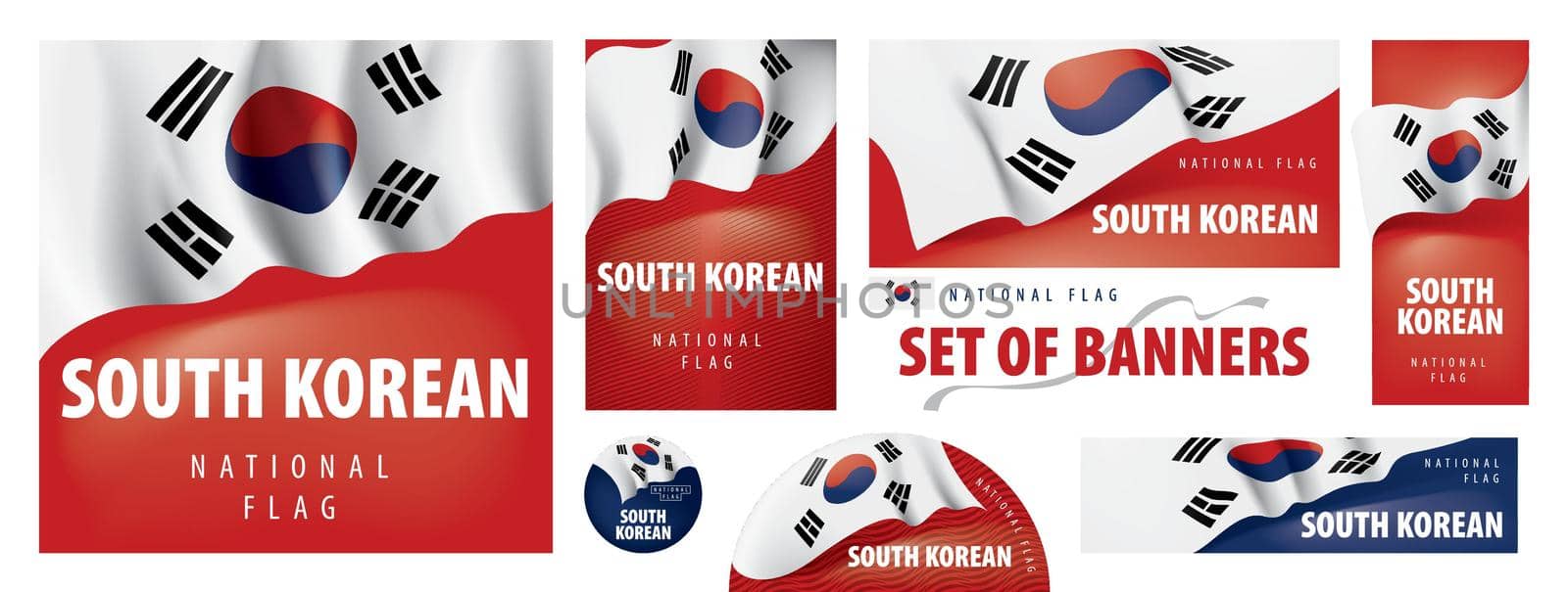 Vector set of banners with the national flag of the South Korean.