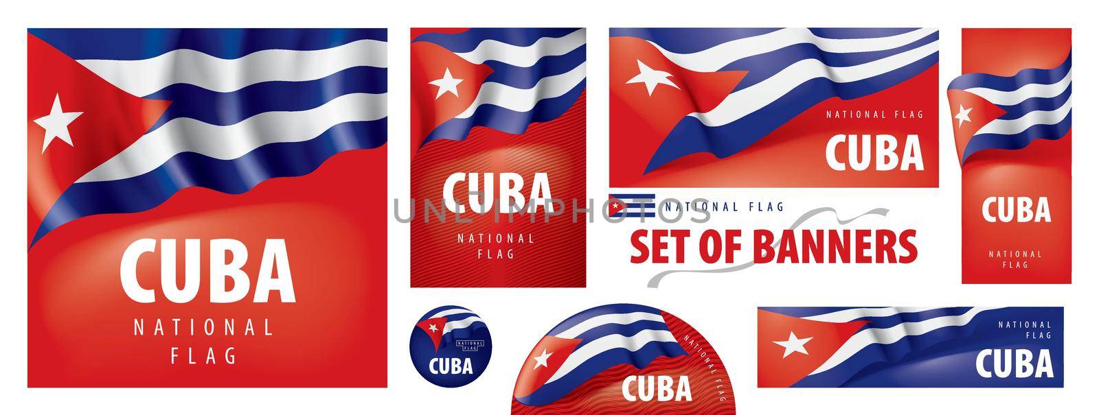 Vector set of banners with the national flag of the Cuba.