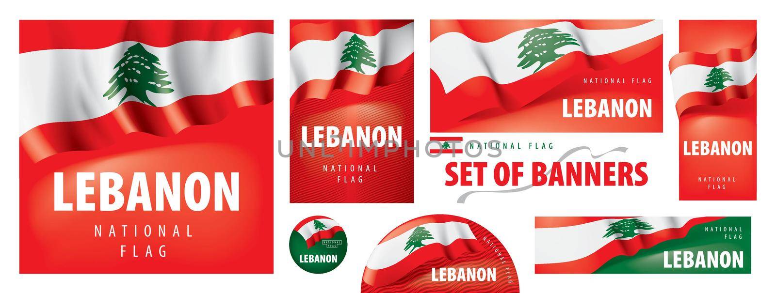 Vector set of banners with the national flag of the Lebanon by butenkow