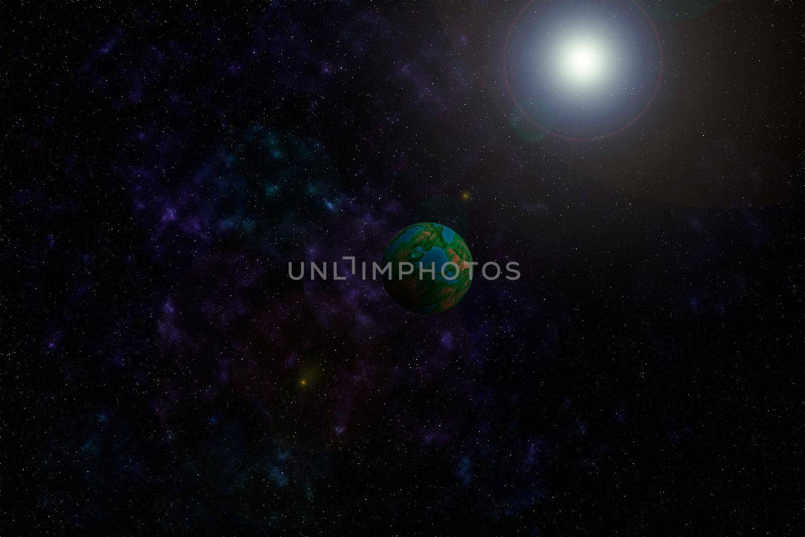 Space view of the starry sky with nebula and planets. by Yurii73