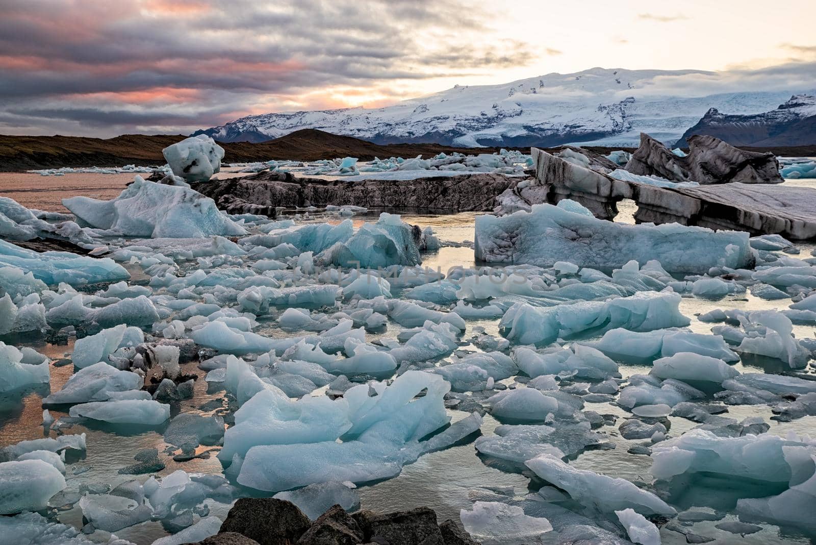 Colorful sunset in Jokulsarlon glacier lagoon, Iceland by LuigiMorbidelli