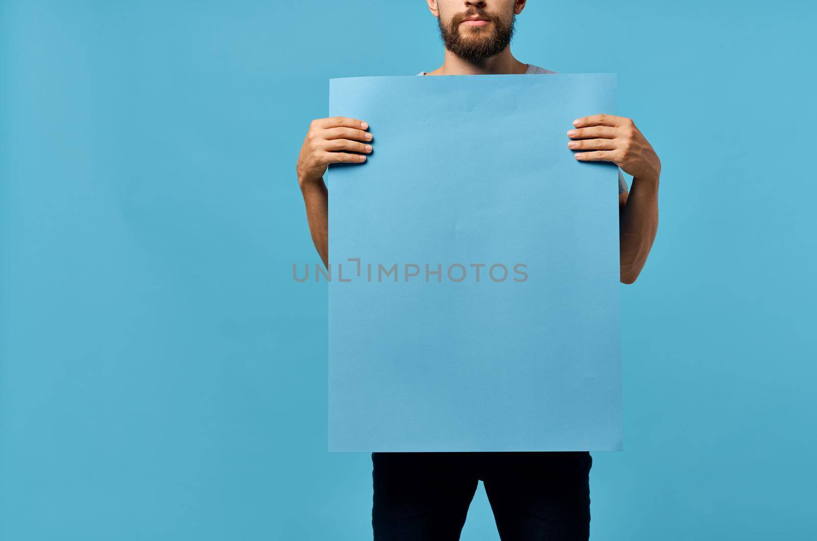 bearded man blue mockup poster presentation communication studio by SHOTPRIME