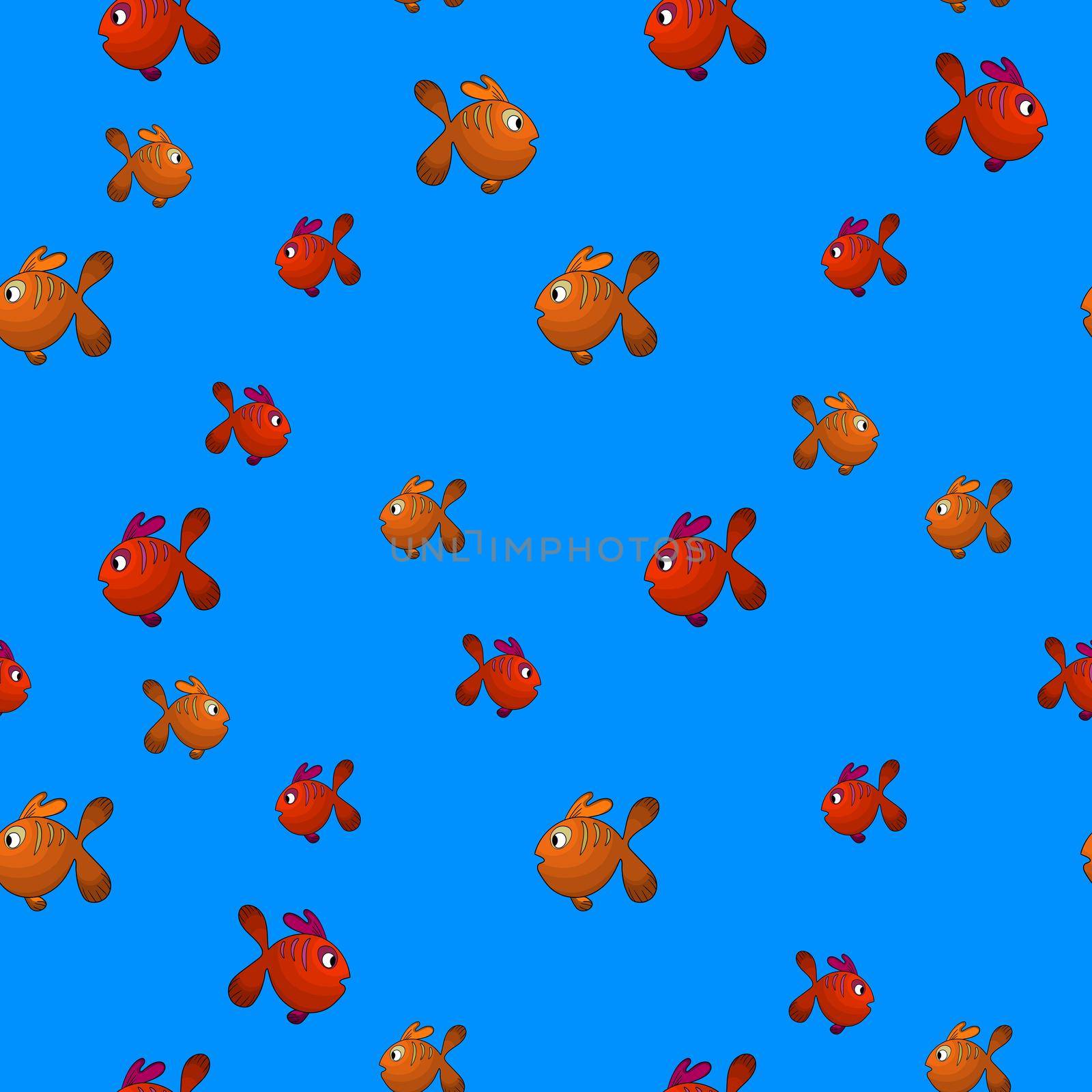 Seamless pattern with cute fish on blue background. Vector cartoon animals colorful illustration. Adorable character for cards, wallpaper, textile, fabric. Flat style.