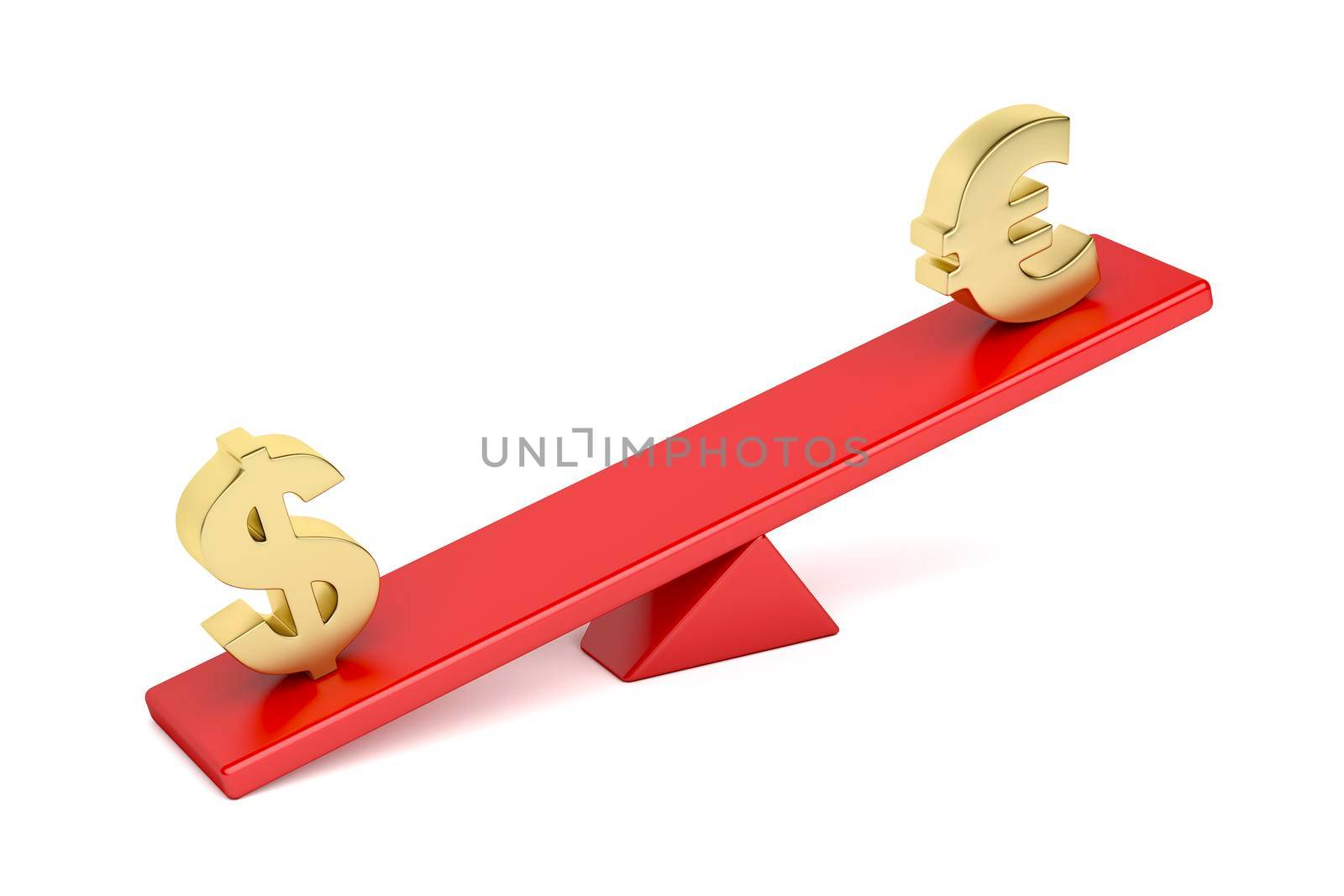 US dollar versus Euro on seesaw by magraphics