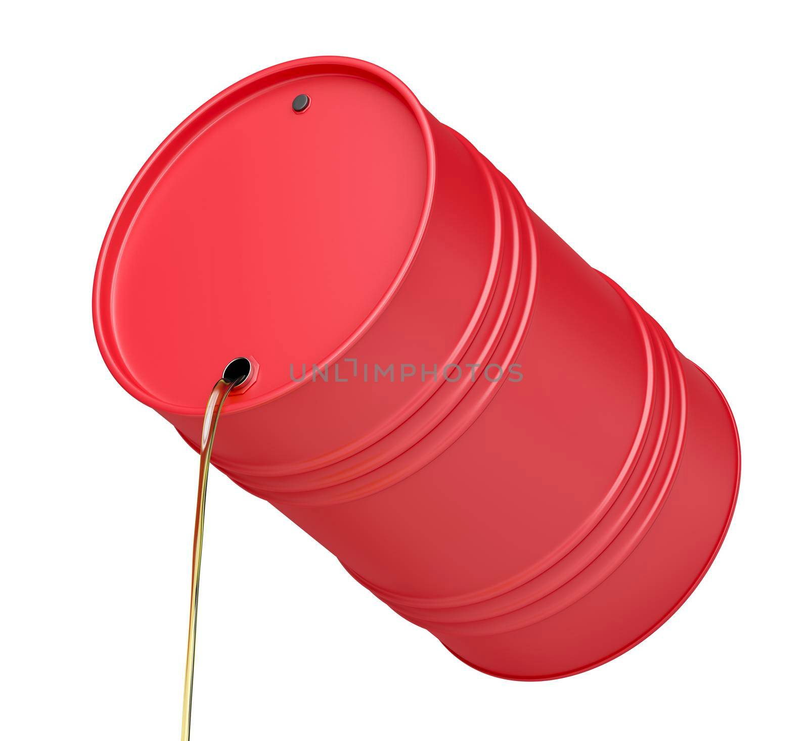 Oil pours from a metal drum, isolated on white background