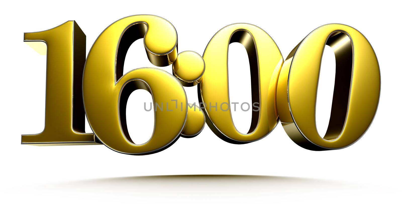 3D illustration Gold At 16 o'clock isolated on white background with clipping path.