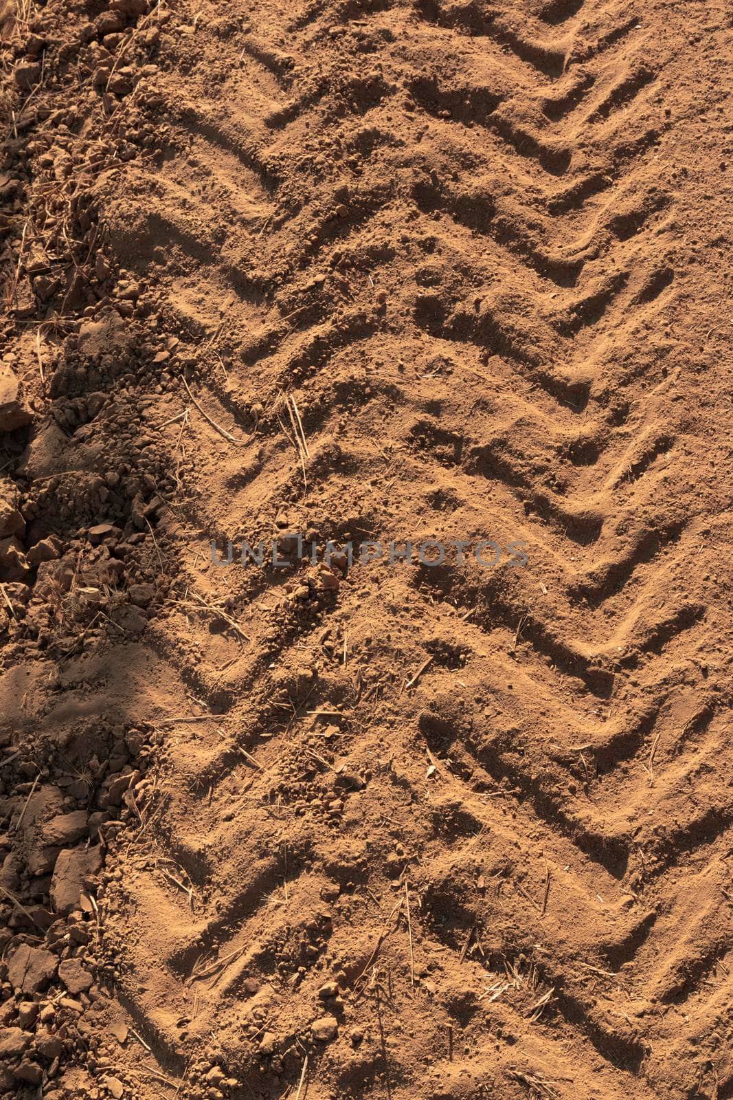 Tractor tracks on arid and dry terrain in southern Andalusia in Spain