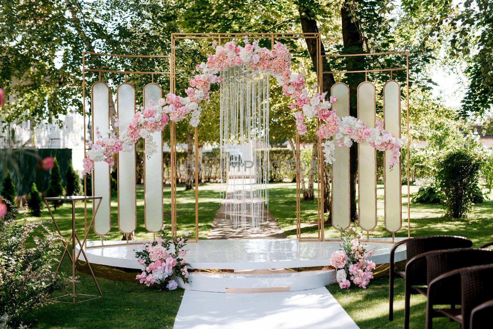 wedding ceremony in the woods among the trees on the green track by Andreua