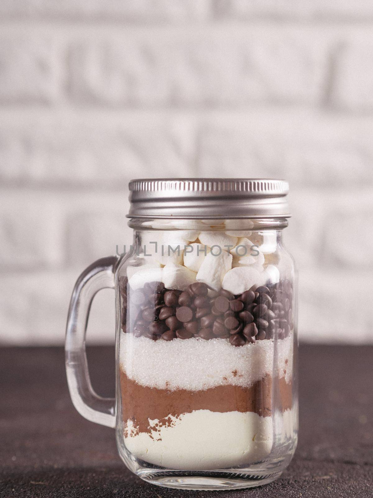 Hot chocolate mix in mason jar with copy space by fascinadora