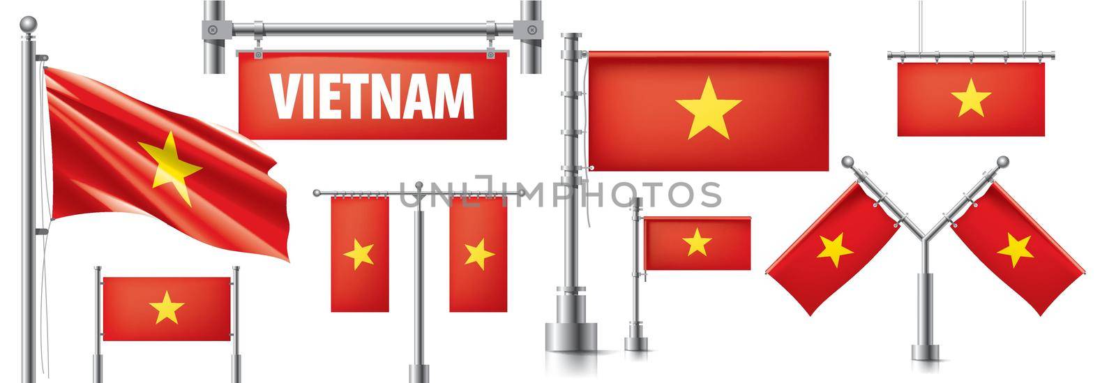 Vector set of the national flag of Vietnam in various creative designs.